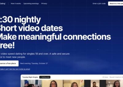 7:30 Dating home page with the Reserve a free place button and the next evening date