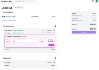 Checkout screen with one line opened for a discount, showing the before and after line total