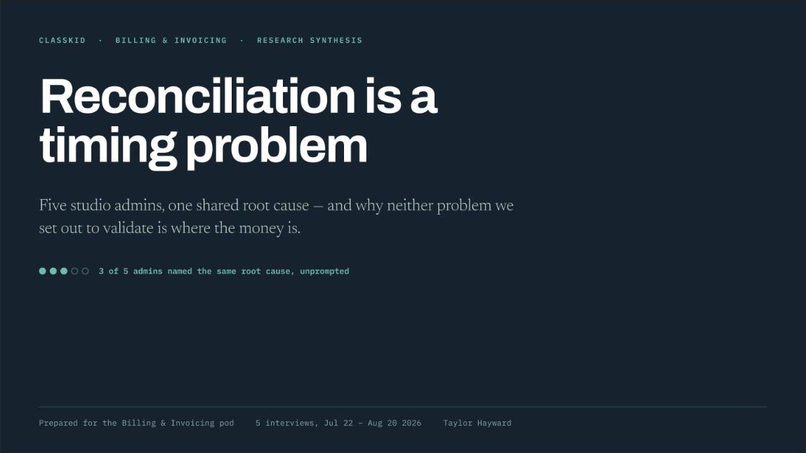 classkid-reconciliation-deck Title board of a research deck: Reconciliation is a timing problem